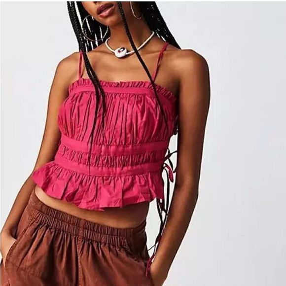 Free People Tube top size XS adjustable straps, side ties, ruched, cotton - Picture 1 of 7